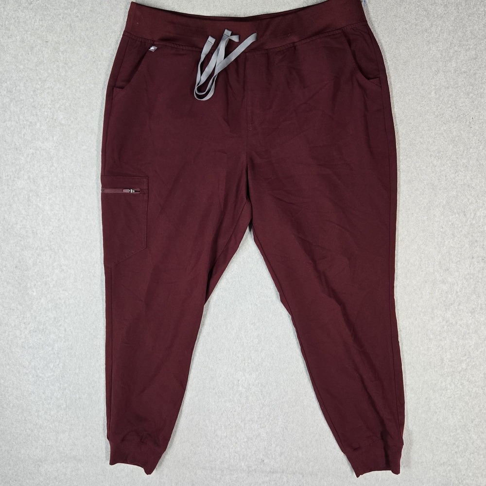 FIGS Women Scrub Pants XXL Burgundy Cargo Pants Jogger HW Zamora Zipper PO#3389
